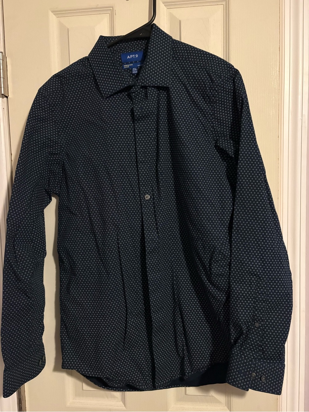 Apt. 9 Men's Navy Button-Down Shirt with White Microdot Pattern